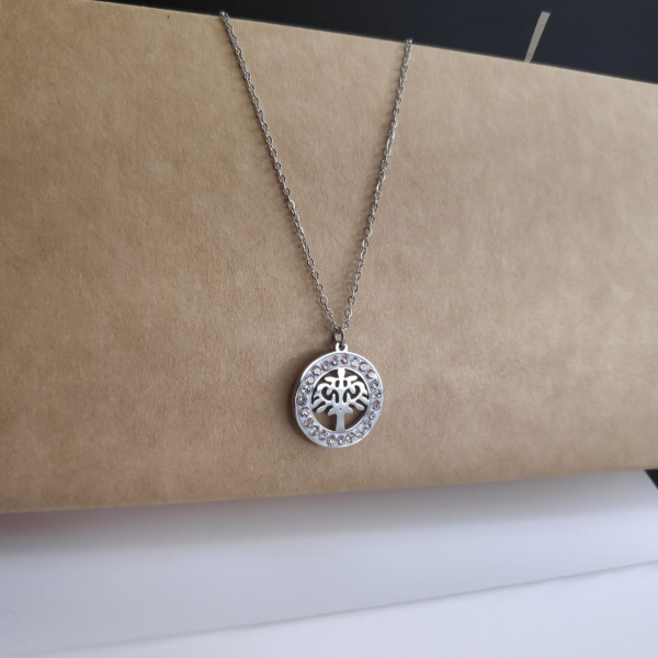 Подвеска "Дерево жизни" / Кулон 1,5 см. на цепочке под серебро / Украшение женское на шею в обрамлении камней